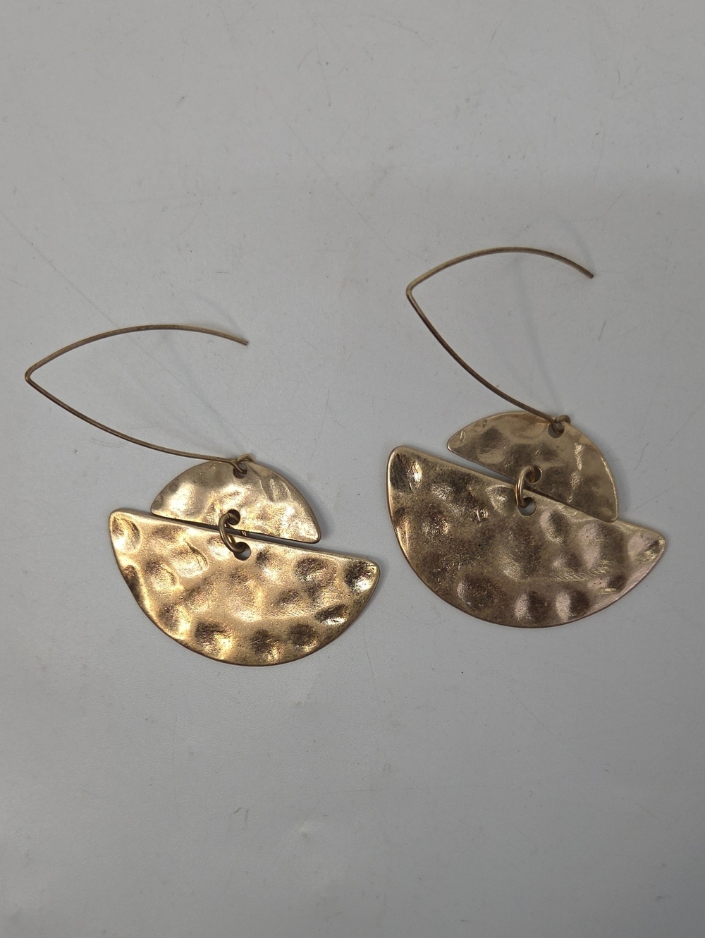 Hammered Gold-toned Double Drop Earrings Lightweight Boho Festival